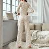 Women's Floral Long Sleeve Pajama Set Crop Top And Wide Leg Pants Sleepwear Set Casual 2 Piece Pjs Lounge Set