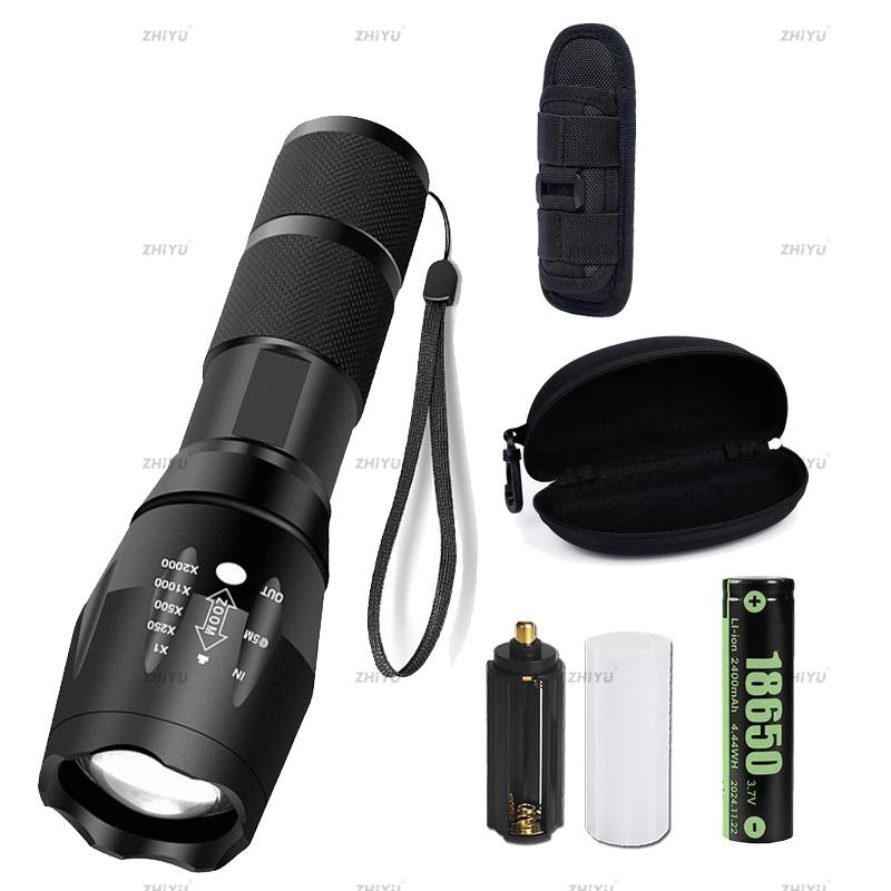 Aluminum Alloy T6 Flashlights LED Tactical Zoomable Flashlight Waterproof Camping Torch with 18650 Battery Long Lasting Lantern