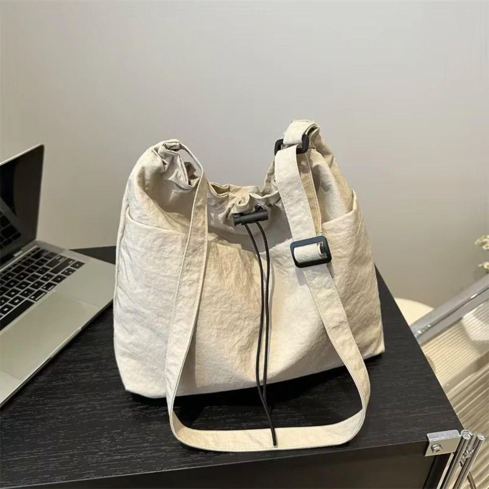 Solid Color Versatile Shoulder Bag Oxford Cloth Drawstring Shoulder Bag  Summer Popular