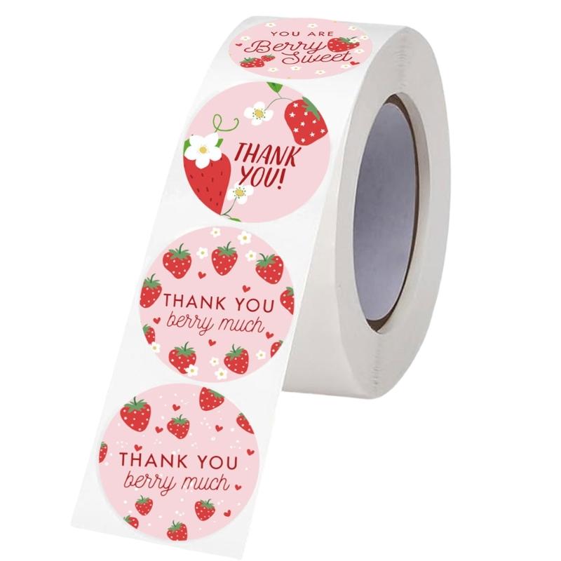 

500Pcs Strawberry Thank You Label for Seal Envelope Candy Bag Cupcake Wedding Packaging Thank You Sticker Sealing Label