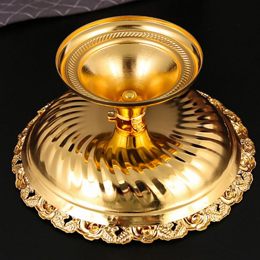 Footed Decorative Fruit Tray Vintage High Gloss Floral Carving Trim Metal Footed Fruit Plate for Snacks Nuts