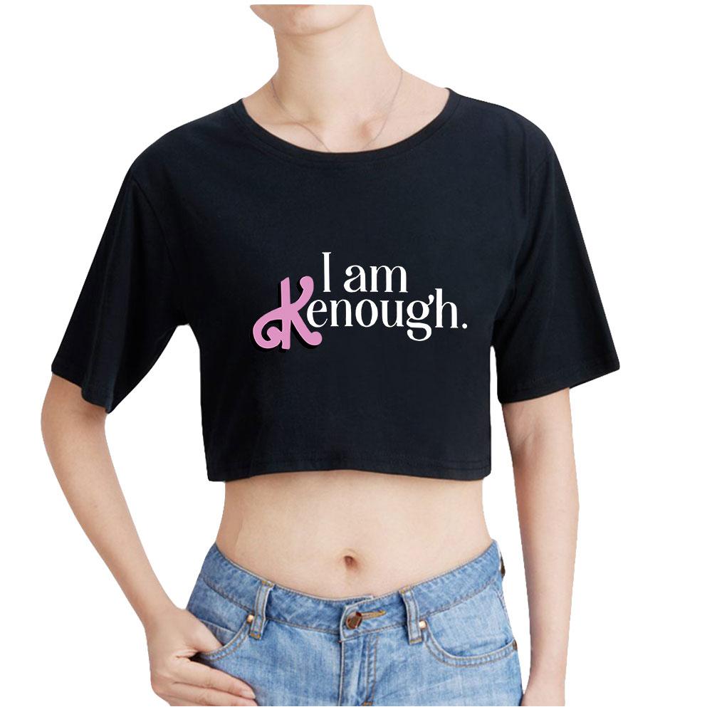 Hot Fashion Women's Sexy Barbie I Am Kenough Letter Print Short Sleeve Crop Top Funny Tee Shirts Hipster O-neck Cool Tops