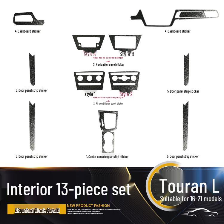Carbon Fiber Gear Shift and Door Wrap Stickers for 2016-2021 VW Touran Interior.