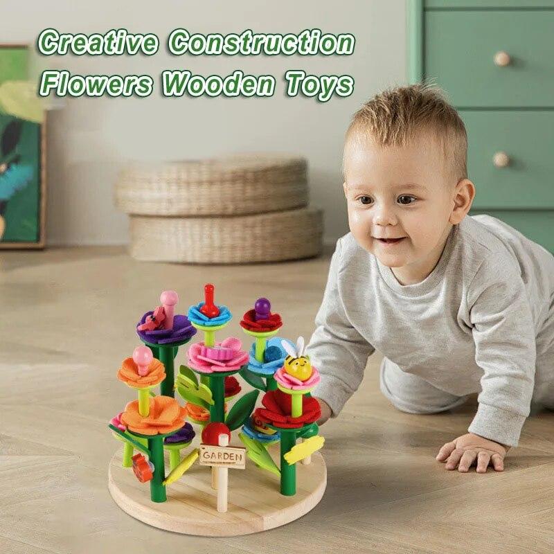 Montessori Flower Garden Building Wooden Toys Flower Arrangement Game Creative Educational Toy for Kids 2-4 Years Old Girls Gift