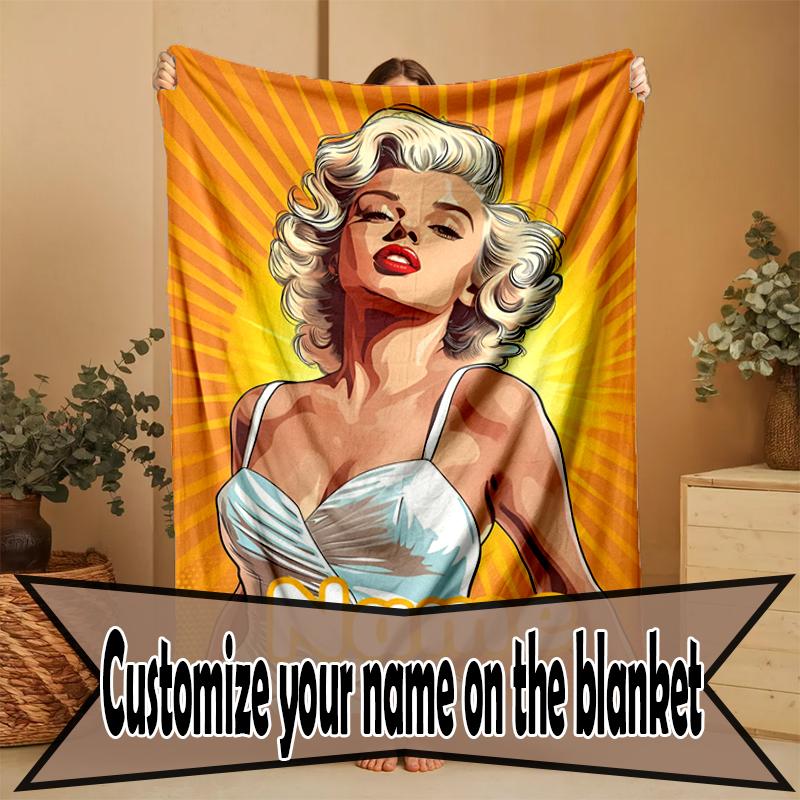 Custom Name Personalized Marilyn Monroe Print Blanket, Home Decor, Bedroom, Sofa, Camping, Couch, Gifts for Birthday Christmas