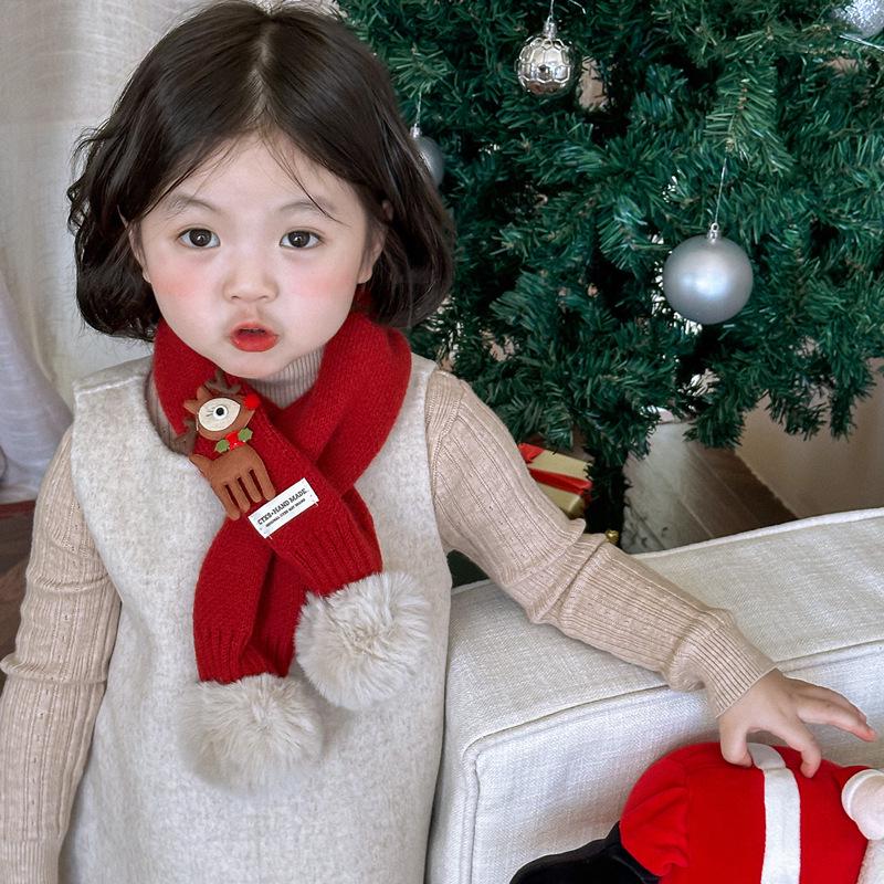 Feiertagsrot Kinder Pompon Strickschal - Warm & Stilvoll für Jungen und Mädchen