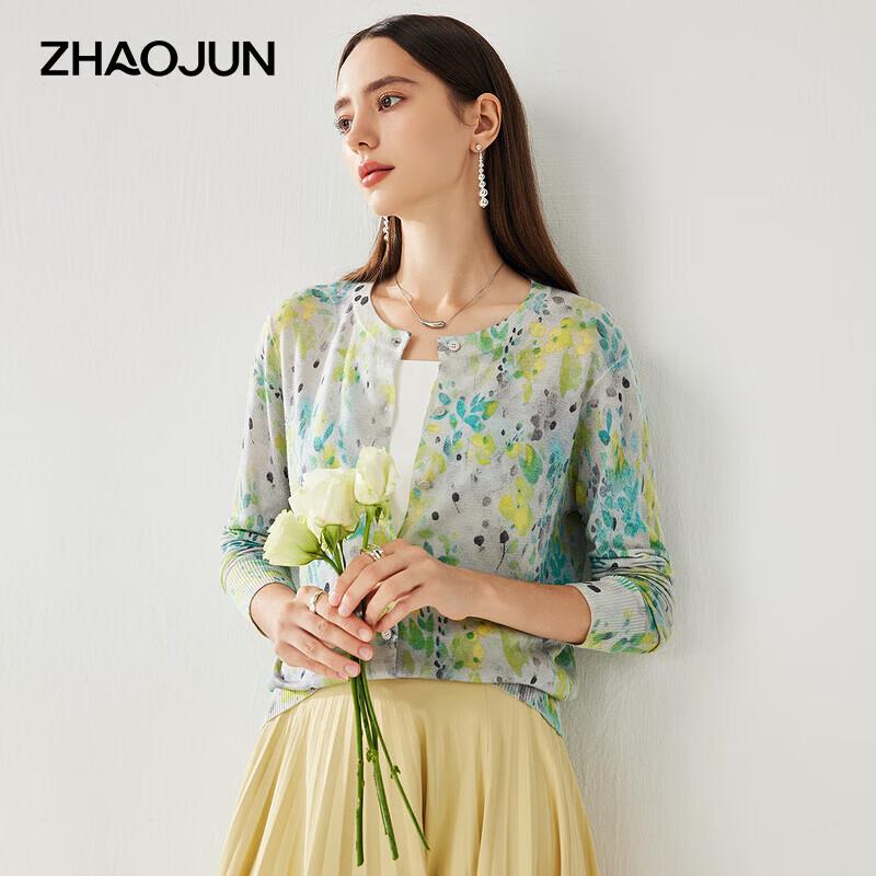 Zhaojun Women's Printed Lightweight Wool Blend Cardigan
