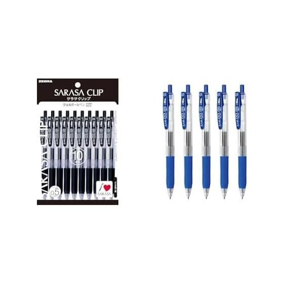 Zebra Sarasa Clip Gel Pen, 0.5mm, Black, 10-Pack + Sarasa Clip Gel Pen, 0.5mm, Blue, 5-Pack