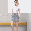Women's Short Sleeve Stand Collar Ribbed T Shirt Slim Fit Shoulder Design Casual Summer Basic Undershirt