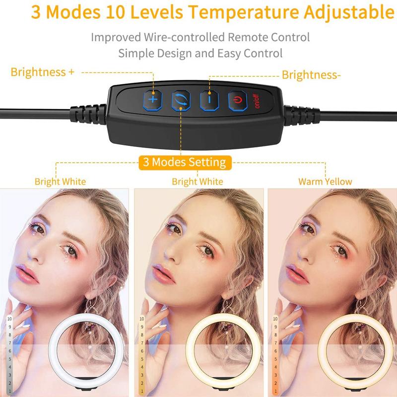 26cm LED Selfie Ring Lamp Photographic Selfie Ring Lighting USB Remote Fill Light For Tiktok Video Live with Phone Holder Tripod
