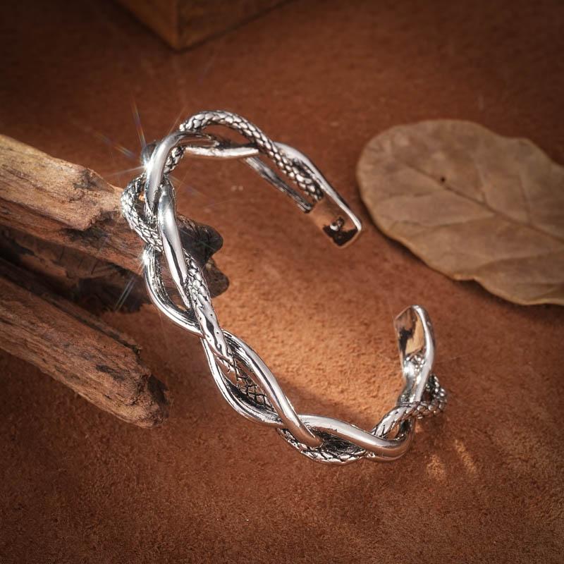 Vintage Mens Jewellery Woven Twist Texture Bracelet Bangles for Women Men Thai Silver Statement Bracelet Punk Party Jewelry Gift