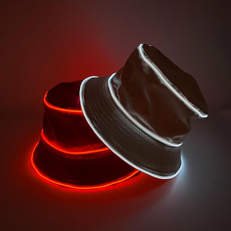 Unisex LED Világítós Hímzett Bucket Kalap Logóval és Egyszínű Lapos Tetővel