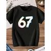 European Sizes Boys' Youth T-Shirt, Fashionable "67" Print Tee, Suitable for Indoor Outdoor Casual Play Sports, Summer Trendy Top