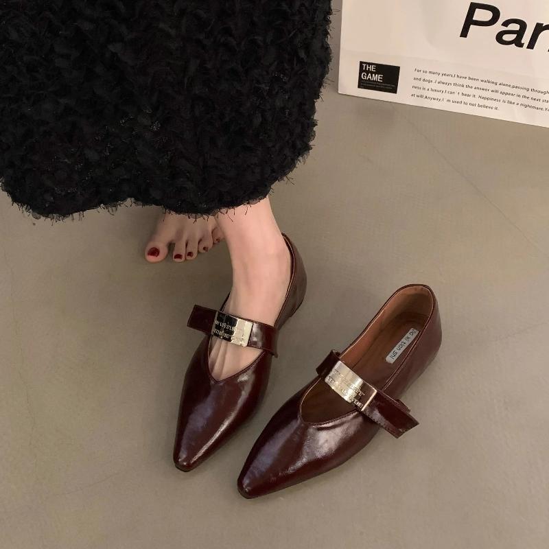 Women's Flat Shoes 2025 Designer Luxury Buckle Women's Punk Pointed Casual Fine Plaid Low-heeled Shoes Mule