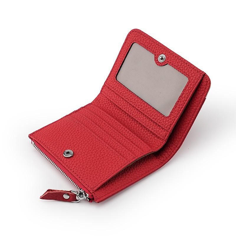 Женский кошелек из натуральной кожи Модный Контрастный цвет Верхний слой Коровья кожа Молния Кошелек для мелочи RFID Антимагнитный Антикража Щетка 11x8x2cm красный
