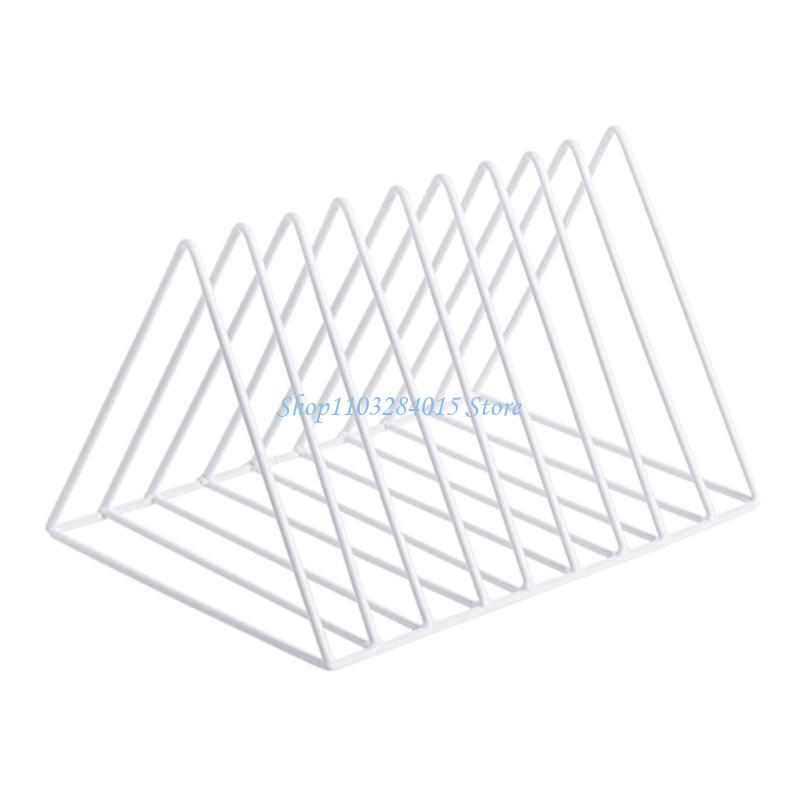 R6FF Desktop Book Organizers Magazine Rack Triangular Metal Book Rack 9 Compartments Bookend for Book Magazine Document