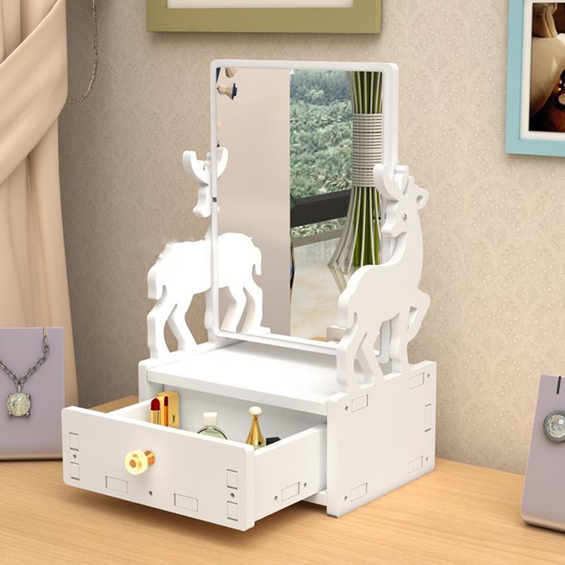 Portable Desktop Makeup Mirror & Skincare Organizer with Dustproof Storage for Cosmetics, Lipsticks, and Jewelry
