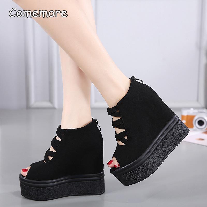 Wedges Peep Toe Shoes 13CM Super High Heel Spring Summer Platform Height Increasing Sandals Women's Fashion Sandalias De Mujer