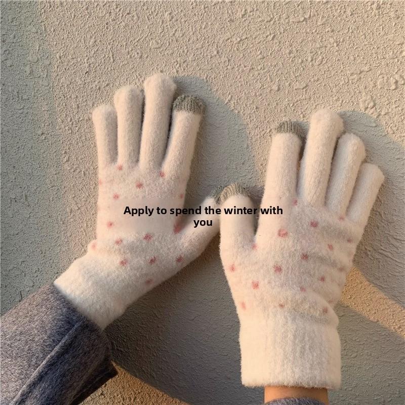 Adorable Knitted Wool Gloves with Touchscreen Functionality Warm Fleece-lined Cycling Gloves
