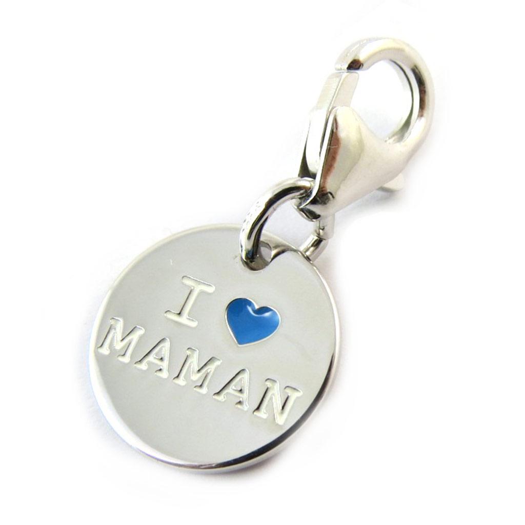 Altesse [N3257] - Silver Charm Pendant 'Je t'Aime Maman' Blue