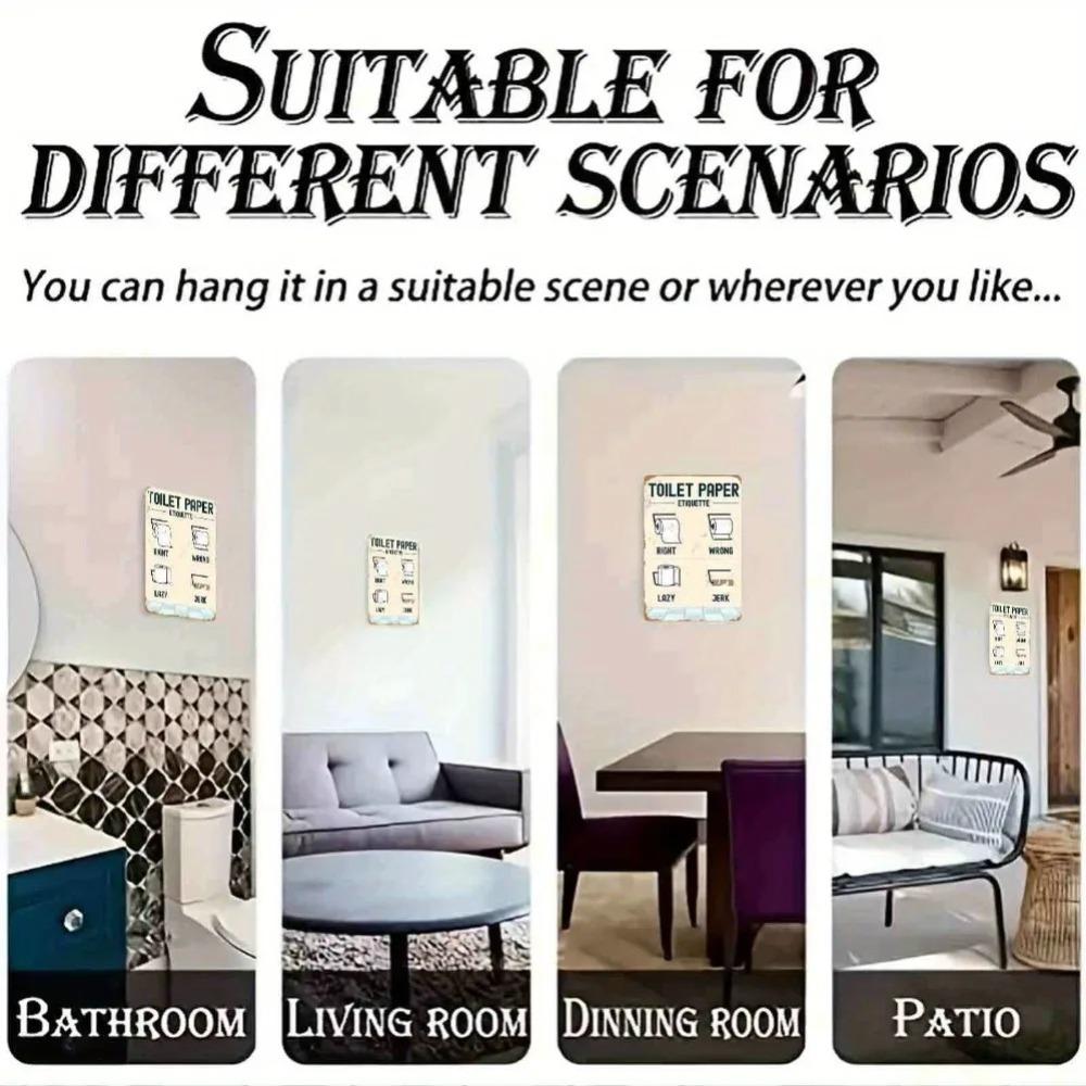 Flat Retro "Toilet Paper Etiquette" Metal Sign for Bathrooms, Waterproof & Easy to Hang