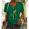 Fashion Cat Sunflower Painting Blouses Short Sleeved V-Neck T Shirts Casual