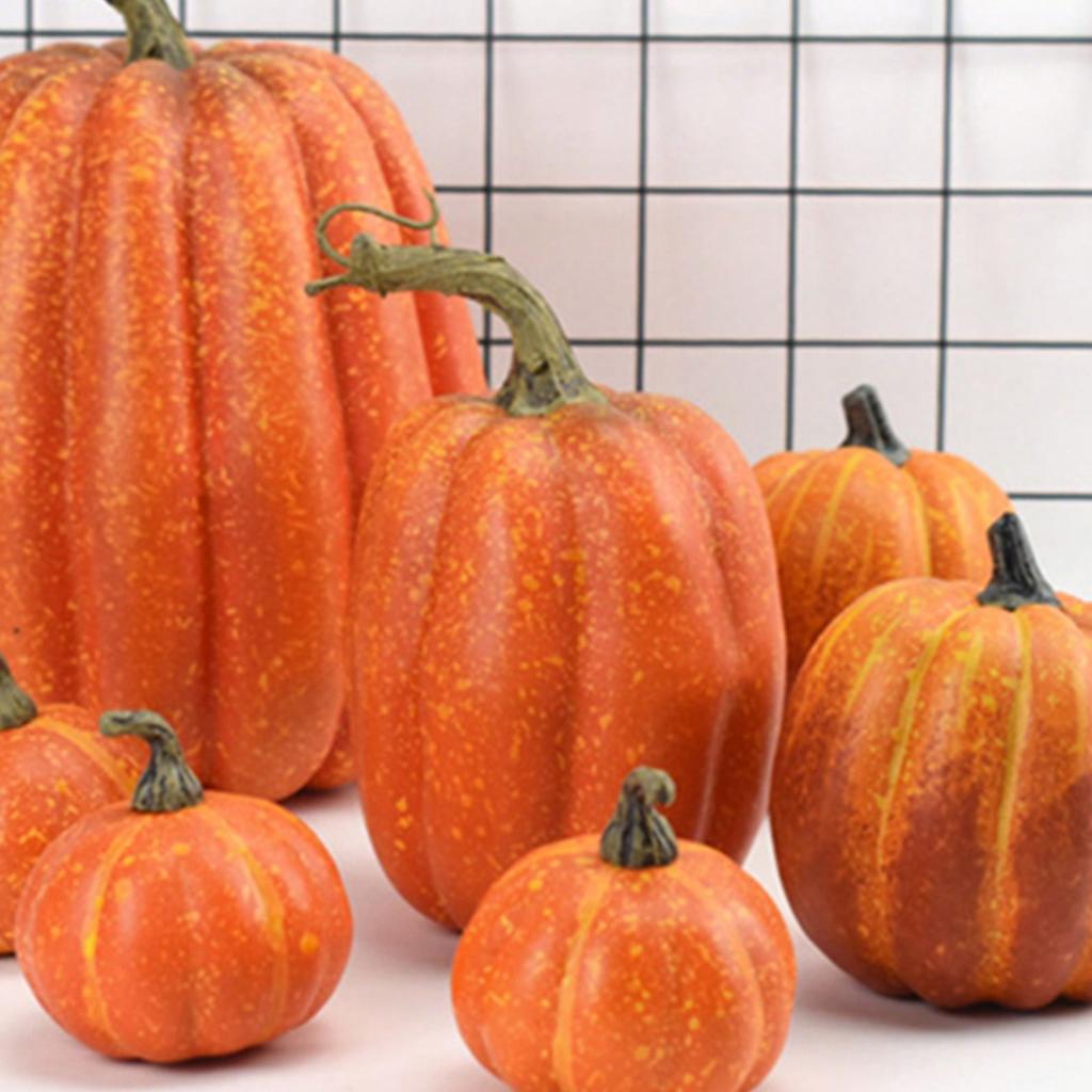 7pcs Artificial Pumpkin Decoration Set, Realistic Halloween Pumpkins for DIY Crafts, Autumn Harvest, Home & Party Decor