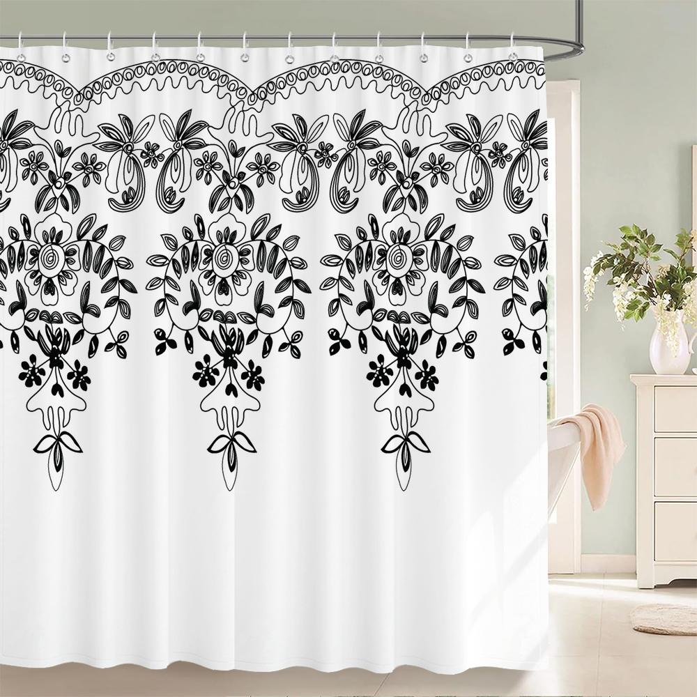 

1 Pc Black And White Minimalist Artistic Line Pattern Polyester Shower Curtain Waterproof Fabric, Bathroom Partition Curtain W60H190(CM)-1 Pcs