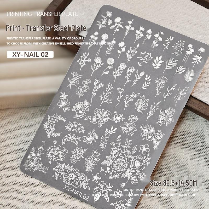 Płytka do stemplowania zdobień paznokci - Wzory koronki, motyla, róży, kwiatowe, wstążki, kok z silikonowym stempelkiem