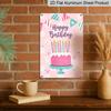 2D Flat, 1pc Pink "Happy Birthday" Cake Metal Wall Art Sign - 8*12 Inch Aluminium Cute Birthday Party Decor, Colorful Candle & Banner Plaque, Perfect