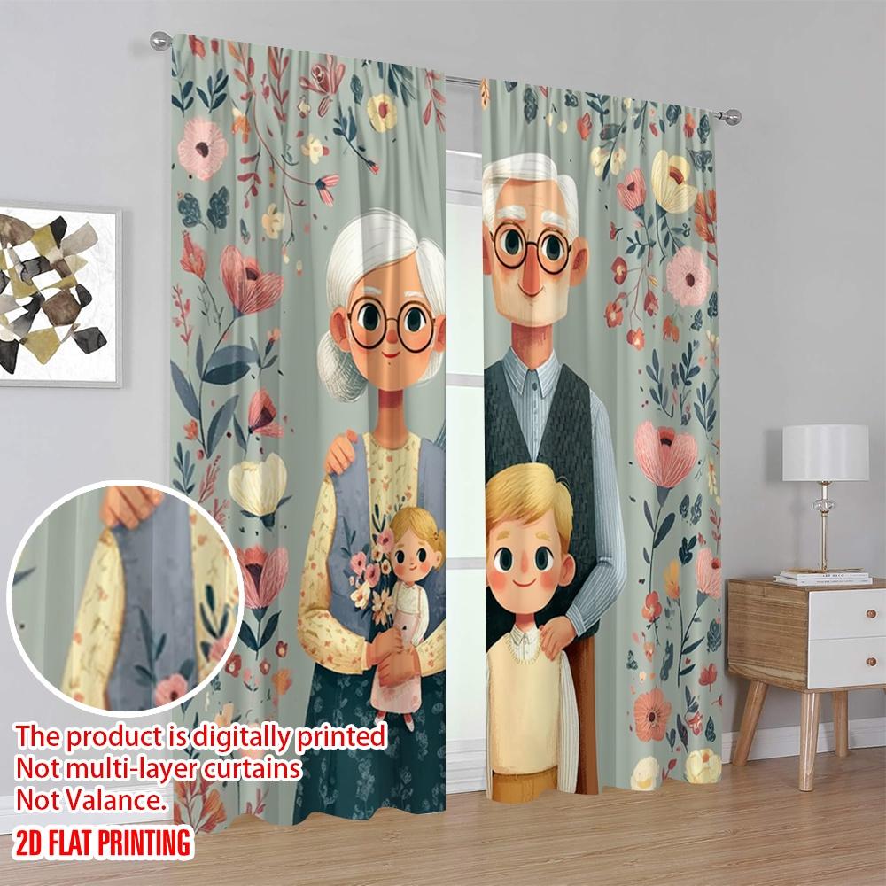 2 Stück, 2D-Flachdruckmuster Vorhänge Großelterntagsparty Vielseitig Langlebig Polyester (ohne Stange) Heimdeko Verwendung für
