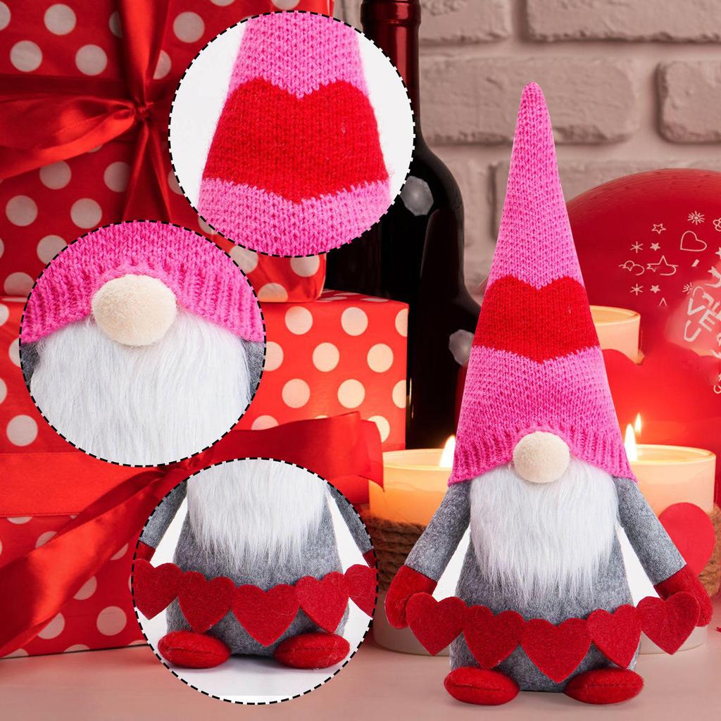 Valentine's Day Pink Gnome with Knitted Hat: Cute Faceless Doll Rudolph Ornament for Creative Desktop Decoration