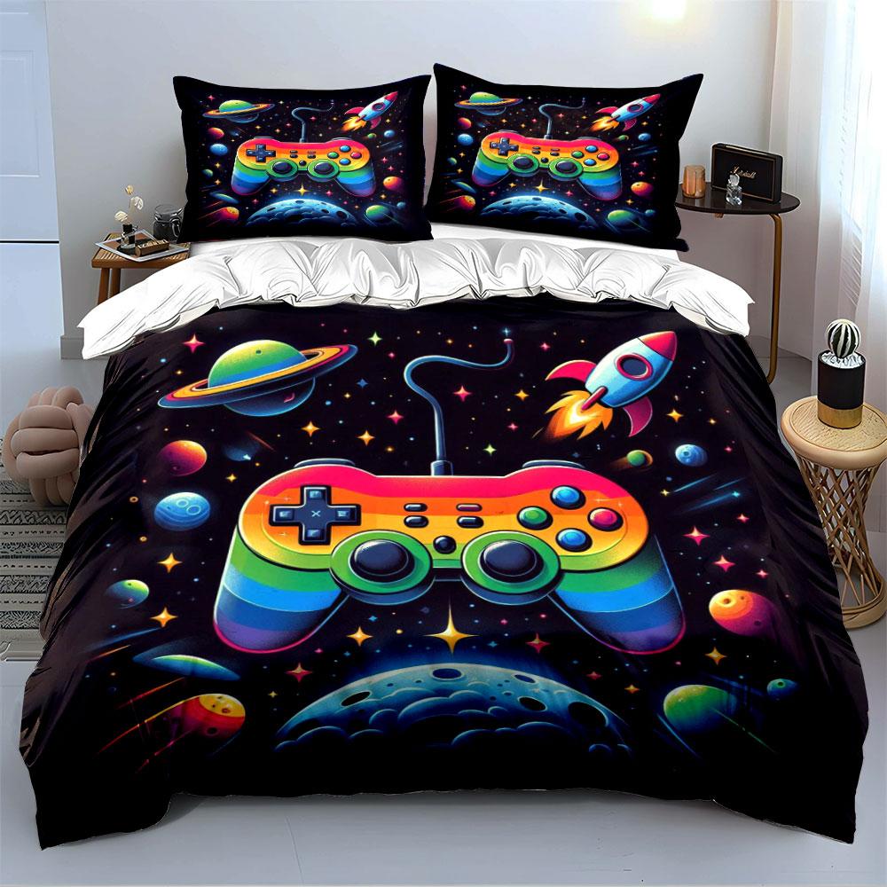 "Rainbow Gamepad Galaxy Set" Bedding Duvet Cover Set Duvet Cover Pillowcases (1 * Duvet Cover 2 * Pillowcases, without duvet insert)