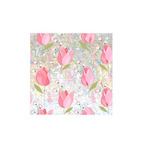 Tulip Flowers Window Clings Stained Glass Floral Window Privacy Film Pink Tulip