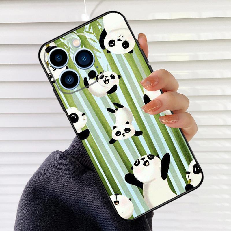 Cute Cartoon Panda Phone Case For iPhone 16 15 14 13 11 12 17 Pro Max mini 15 16 Plus 16e 17 Air Cover Fundas