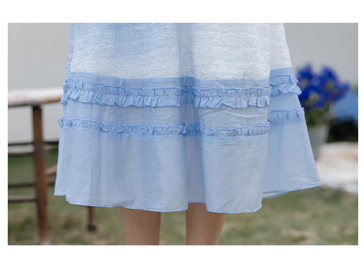 Spring & Autumn New Chinese Moon White/Blue Two-Piece Skirt Set for Women