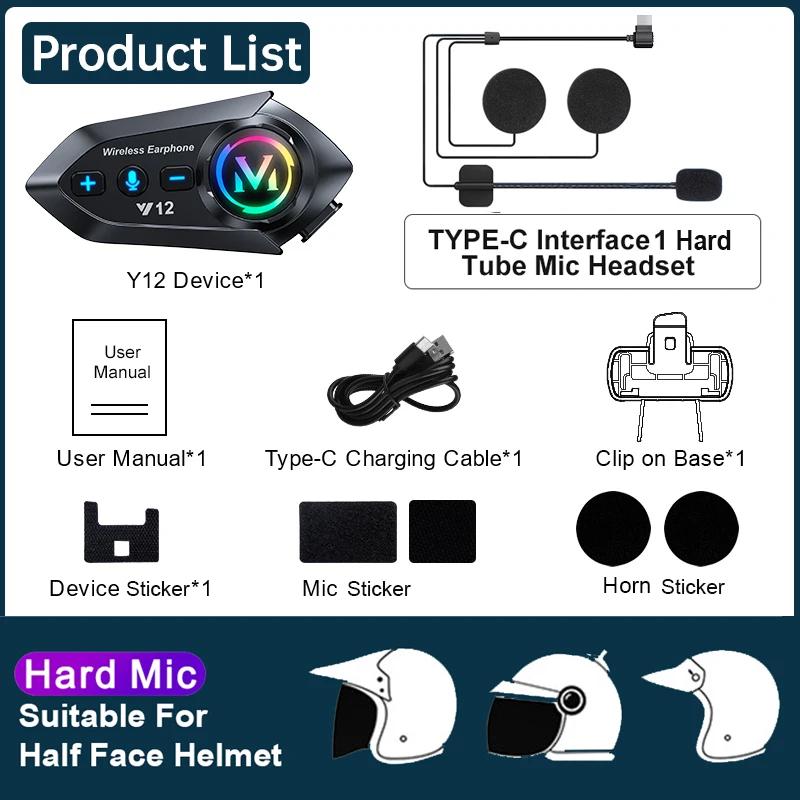 Motorcycle Helmet Bluetooth Headset BT5.4 Handsfree Call Wireless Noise Reduction Waterproof Headphone with RGB Light