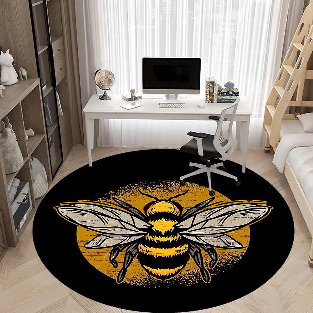1pc Bee Honey Office Round Area Rug, Mat Suitable For Office, Under Office Chairs Bedroom Living Room Home Decor, Room Deco
