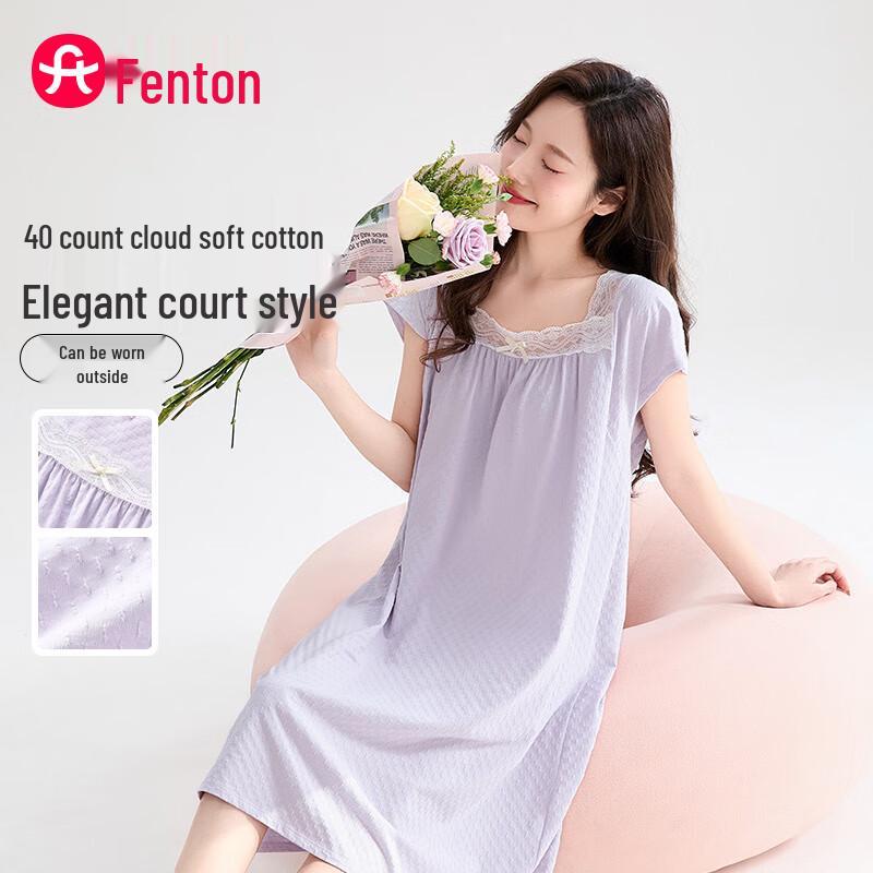 Fenteng Women s Cotton Lace Square Neck Nightgown L
