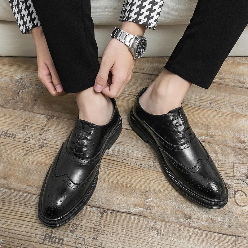 Men's Large Oxford Brogue Leather Shoes - Spring/Autumn Formal British Style
