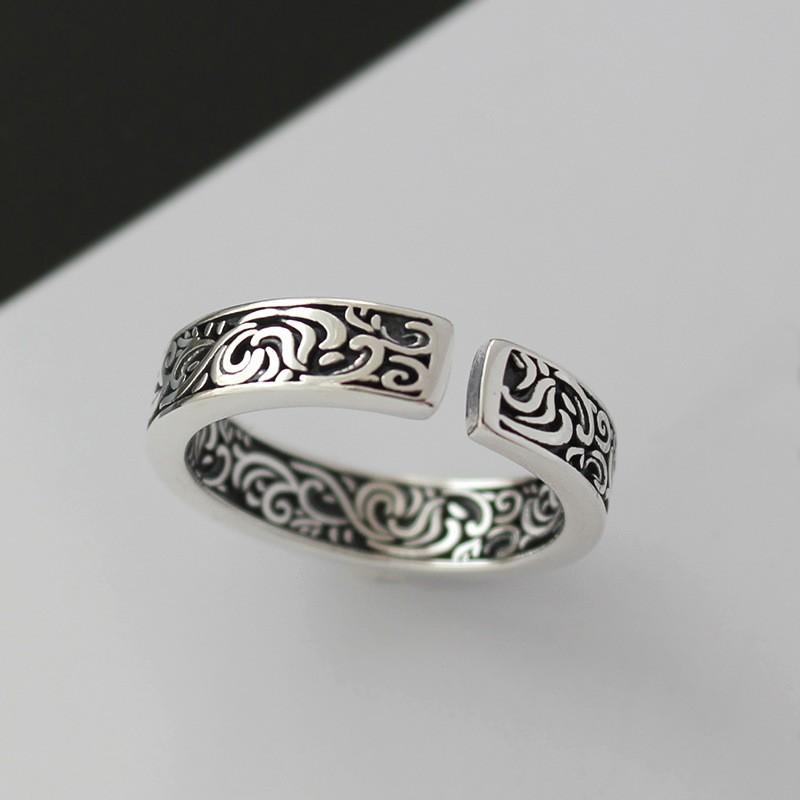 Adjustable Open Ring With Vintage Motif Plated Unisex Boho Statement Jewelry Daily Wear