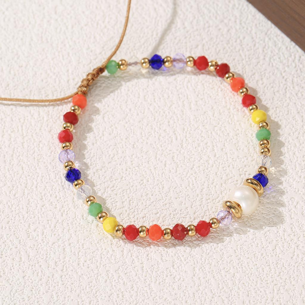 Multicolor Beaded Golden Freshwater Pearl Adjustable Bracelet for Women Bohemian Jewelry Gift