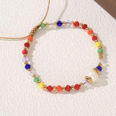 Multicolor Beaded Golden Freshwater Pearl Adjustable Bracelet for Women Bohemian Jewelry Gift