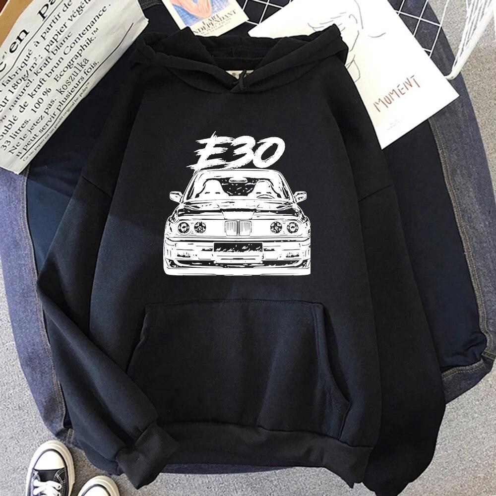 Herbst Winter E30 Auto Hoodies Fleece Dicke Warme Frauen Hip Hop Gedruckt Crewneck Taschen Cartoon Streetwear Sweatshirts