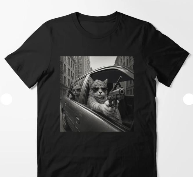 Funny Vintage Gangster Cat Meme T-Shirt S