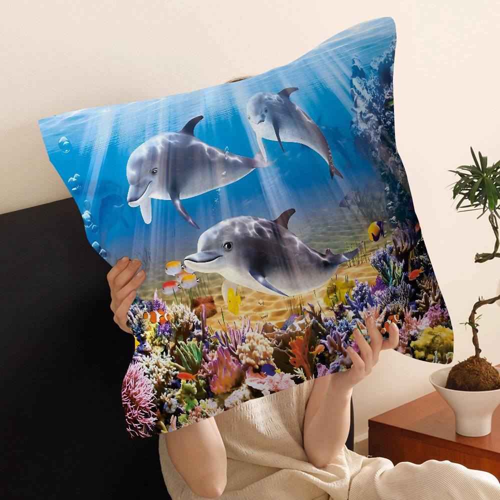 Ocean World Shark Area Pillow Covers Cartoon Sofa Decorative Home Double-Sided Printing Short Plush Cute Cushion Cover