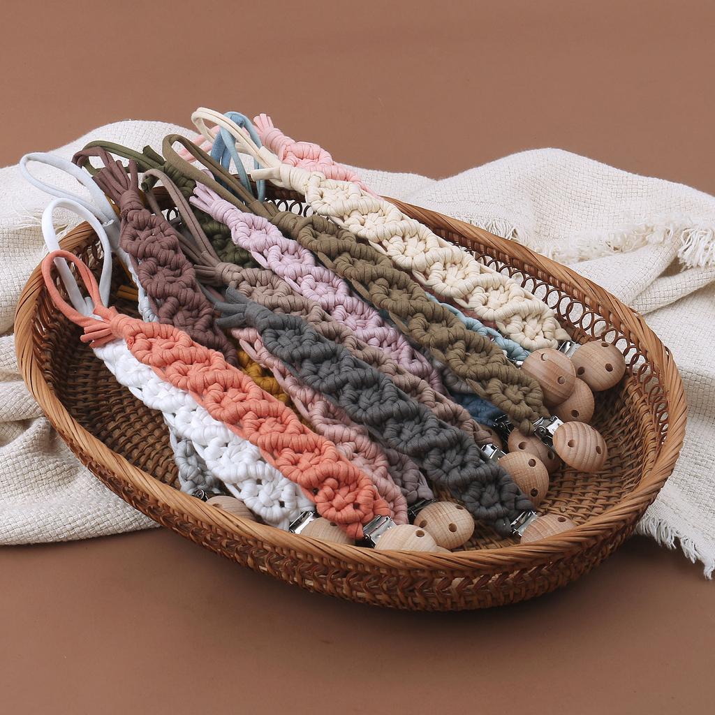 Cotton Handmade Crochet Pacifier Chain Soft Newborn Soothing Pacifier Beech Wood Clip Baby Chew Toy Christmas Gift