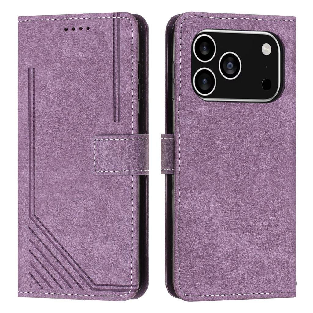 For iPhone 17 Pro Stand Case Imprinted Lines Leather Phone Cover
