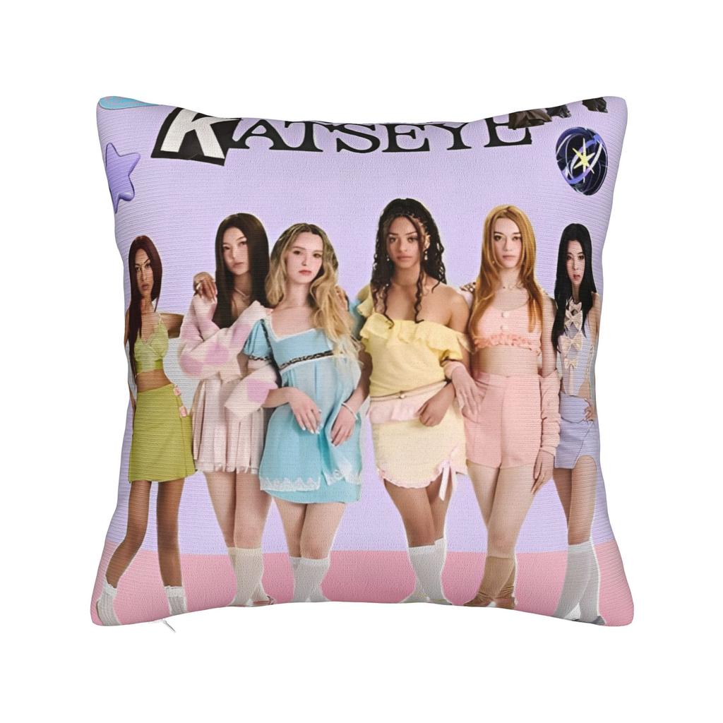 Katseye Merch Sad Square Pillow Case Polyester Cushions For Sofa Pop Music 45*45Cm Cushion Covers