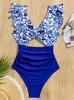 European & American Black Ruffle V-Neck Cut-out One-Piece Swimsuit for Women - Sexy, Slimming Beach Vacation Wear